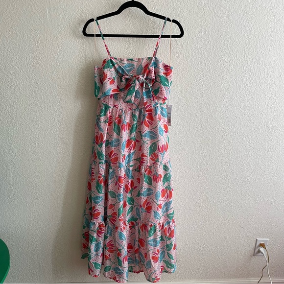 J. Marie Claire Floral Print Bow Square Neck Sleeveless Midi Tiered Dress - Picture 2 of 8